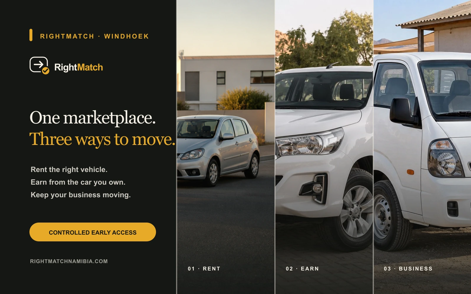 RightMatch Namibia product pathways for renters, vehicle owners and small businesses